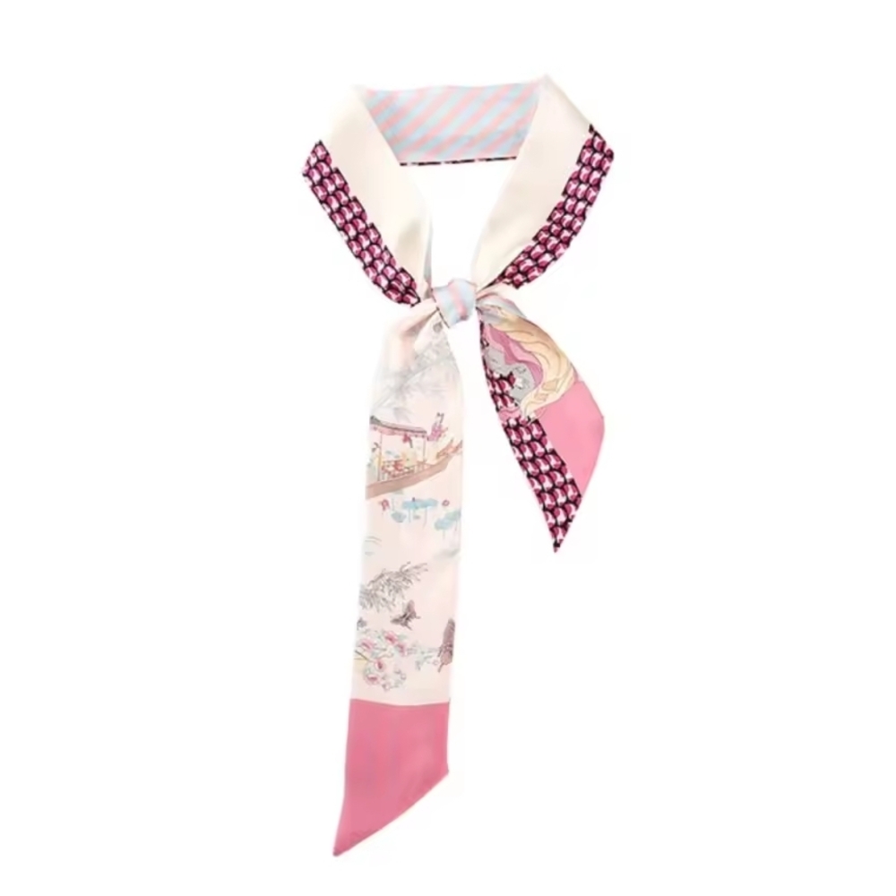 Elegant Pink and Cream Silk Scarf